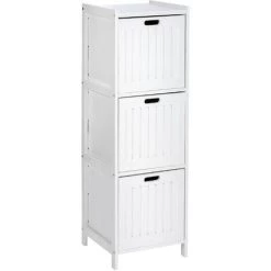 WENKO Meuble Salle De Bain Oslo Avec 3 Tiroirs De Rangement, Bois Verni Blanc, 36x112x36 Cm, Blanc