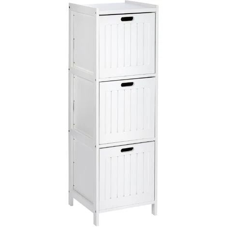 WENKO Meuble Salle De Bain Oslo Avec 3 Tiroirs De Rangement, Bois Verni Blanc, 36x112x36 Cm, Blanc 3 WENKO Meuble Salle De Bain Oslo Avec 3 Tiroirs De Rangement, Bois Verni Blanc, 36x112x36 Cm, Blanc