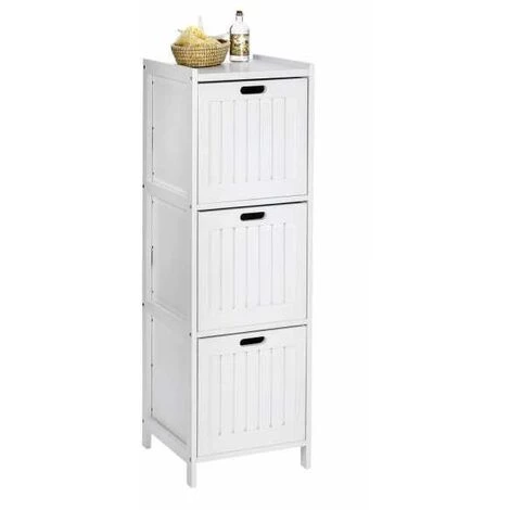 WENKO Meuble Salle De Bain Oslo Avec 3 Tiroirs De Rangement, Bois Verni Blanc, 36x112x36 Cm, Blanc 4 WENKO Meuble Salle De Bain Oslo Avec 3 Tiroirs De Rangement, Bois Verni Blanc, 36x112x36 Cm, Blanc – Image 2