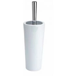 WENKO Porte Brosse WC Coni, Design Fermé, Brosse WC Noire, Céramique, Ø11,5x37 Cm, Blanc - Blanc