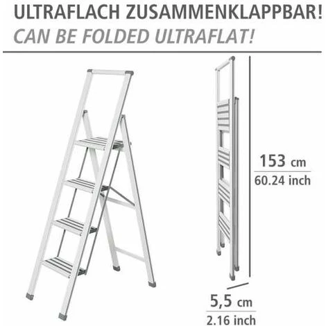 WENKO Escabeau 4 Marches, Escabeau Pliant Design, Aluminium, Blanc 6 WENKO Escabeau 4 Marches, Escabeau Pliant Design, Aluminium, Blanc – Image 5