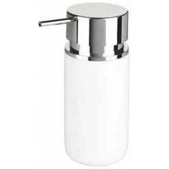 WENKO Distributeur Savon Liquide Silo, Distributeur Liquide Vaisselle, Capacité 250 Ml, Céramique, Ø 6,2x16,5 Cm, Blanc - Blanc