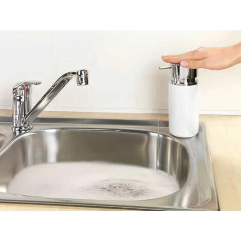 WENKO Distributeur Savon Liquide Silo, Distributeur Liquide Vaisselle, Capacité 250 Ml, Céramique, Ø 6,2x16,5 Cm, Blanc - Blanc 5 WENKO Distributeur Savon Liquide Silo, Distributeur Liquide Vaisselle, Capacité 250 Ml, Céramique, Ø 6,2x16,5 Cm, Blanc - Blanc – Image 3