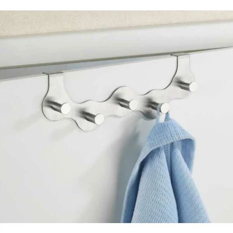 WENKO Patère De Porte à Suspendre Garda, 5 Crochets De Porte Pour Les Serviettes Ou Les Manteaux, Fixation Sans Perçage, Acier Inoxydable, 39x11x4,5 Cm, Mat - Mat 4 WENKO Patère De Porte à Suspendre Garda, 5 Crochets De Porte Pour Les Serviettes Ou Les Manteaux, Fixation Sans Perçage, Acier Inoxydable, 39x11x4,5 Cm, Mat - Mat – Image 2