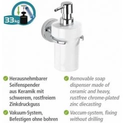 WENKO Distributeur Savon Liquide Mural Capri, Vacuum-Loc® Fixation Sans Perçage, Capacité 330 Ml, Utilisation Dans La Salle De Bain Et La Cuisine, Céramique - Zinc, 8x17x13 Cm, Blanc - Brillant - Chromé 10 WENKO Distributeur Savon Liquide Mural Capri, Vacuum-Loc® Fixation Sans Perçage, Capacité 330 Ml, Utilisation Dans La Salle De Bain Et La Cuisine, Céramique - Zinc, 8x17x13 Cm, Blanc - Brillant - Chromé -WENKO Soldes 6580020 4