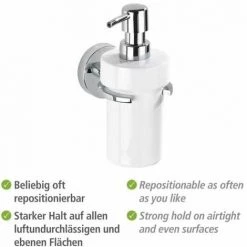 WENKO Distributeur Savon Liquide Mural Capri, Vacuum-Loc® Fixation Sans Perçage, Capacité 330 Ml, Utilisation Dans La Salle De Bain Et La Cuisine, Céramique - Zinc, 8x17x13 Cm, Blanc - Brillant - Chromé 11 WENKO Distributeur Savon Liquide Mural Capri, Vacuum-Loc® Fixation Sans Perçage, Capacité 330 Ml, Utilisation Dans La Salle De Bain Et La Cuisine, Céramique - Zinc, 8x17x13 Cm, Blanc - Brillant - Chromé -WENKO Soldes 6580020 5