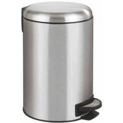 WENKO Poubelle Salle De Bain Leman 12L, Poubelle à Pédale Avec Frein De Chute Easy Close, Acier Inox, 25x38x32cm, Mat - Satiné