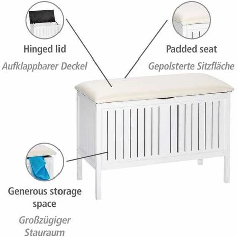 WENKO Banc Salle De Bain Oslo, Banc Coffre Bois Salle De Bain Style Scandinave, Bois, 78 X 55 X 39 Cm, Blanc 4 WENKO Banc Salle De Bain Oslo, Banc Coffre Bois Salle De Bain Style Scandinave, Bois, 78 X 55 X 39 Cm, Blanc – Image 2