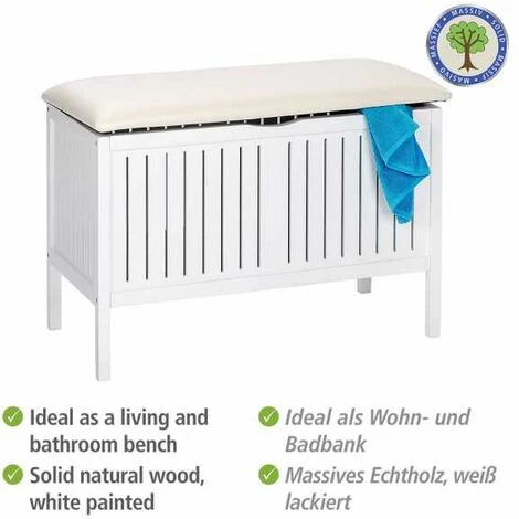 WENKO Banc Salle De Bain Oslo, Banc Coffre Bois Salle De Bain Style Scandinave, Bois, 78 X 55 X 39 Cm, Blanc 5 WENKO Banc Salle De Bain Oslo, Banc Coffre Bois Salle De Bain Style Scandinave, Bois, 78 X 55 X 39 Cm, Blanc – Image 3