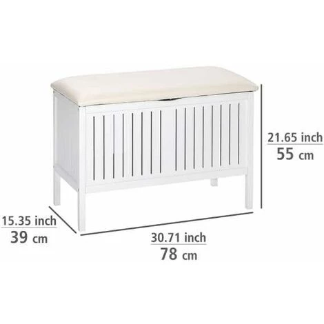 WENKO Banc Salle De Bain Oslo, Banc Coffre Bois Salle De Bain Style Scandinave, Bois, 78 X 55 X 39 Cm, Blanc 6 WENKO Banc Salle De Bain Oslo, Banc Coffre Bois Salle De Bain Style Scandinave, Bois, 78 X 55 X 39 Cm, Blanc – Image 4