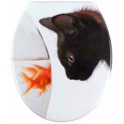 WENKO Abattant WC Original Poisson & Chat, Abattant WC Avec Fixation En Acier Inox, Duroplast, 37.5 X 45 Cm, Multicolore - Multicolore
