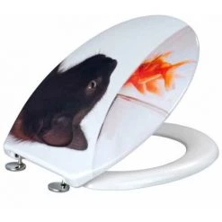 WENKO Abattant WC Original Poisson & Chat, Abattant WC Avec Fixation En Acier Inox, Duroplast, 37.5 X 45 Cm, Multicolore - Multicolore -WENKO Soldes 6580109 3