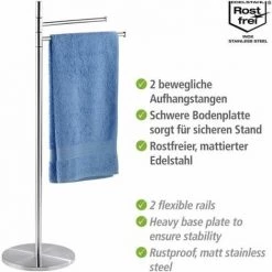 WENKO Porte Serviettes Salle De Bain Sur Pied, 2 Barres Porte Serviette, Pieno, Socle Rond, Acier Inox, 45x89x25 Cm, Mat -WENKO Soldes 6580119 3
