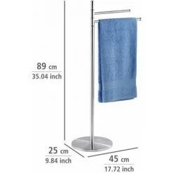 WENKO Porte Serviettes Salle De Bain Sur Pied, 2 Barres Porte Serviette, Pieno, Socle Rond, Acier Inox, 45x89x25 Cm, Mat -WENKO Soldes 6580119 4