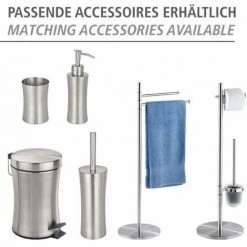 WENKO Porte Serviettes Salle De Bain Sur Pied, 2 Barres Porte Serviette, Pieno, Socle Rond, Acier Inox, 45x89x25 Cm, Mat -WENKO Soldes 6580119 5