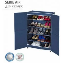 WENKO Rangement Chaussures Tissu, Air Avec 5 étagères Pour 16 Paires De Chaussures, Plastique, 61x90x32 Cm, Bleu - Bleu 8 WENKO Rangement Chaussures Tissu, Air Avec 5 étagères Pour 16 Paires De Chaussures, Plastique, 61x90x32 Cm, Bleu - Bleu -WENKO Soldes 6580134 2