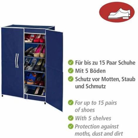 WENKO Rangement Chaussures Tissu, Air Avec 5 étagères Pour 16 Paires De Chaussures, Plastique, 61x90x32 Cm, Bleu - Bleu 5 WENKO Rangement Chaussures Tissu, Air Avec 5 étagères Pour 16 Paires De Chaussures, Plastique, 61x90x32 Cm, Bleu - Bleu – Image 3