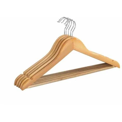 WENKO Cintres Bois Galbés Eco, Lot De 5 Cintres En Bois Avec Barre Pantalons Et Encoches Jupes, Crochets Rotatifs, Bois, 45x23,5x1,2 Cm, Marron - Marron 3 WENKO Cintres Bois Galbés Eco, Lot De 5 Cintres En Bois Avec Barre Pantalons Et Encoches Jupes, Crochets Rotatifs, Bois, 45x23,5x1,2 Cm, Marron - Marron