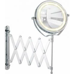 WENKO Miroir Maquillage LED Mural Avec Bras Télescopique Brolo, Miroir Grossissant X3, Ø 15 Cm, Acier, 18,5x38,5x45 Cm, Chromé - Chromé