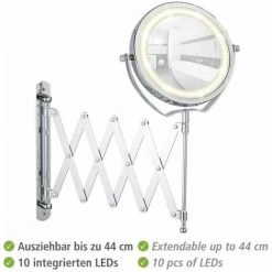 WENKO Miroir Maquillage LED Mural Avec Bras Télescopique Brolo, Miroir Grossissant X3, Ø 15 Cm, Acier, 18,5x38,5x45 Cm, Chromé - Chromé -WENKO Soldes 6580145 3