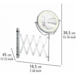 WENKO Miroir Maquillage LED Mural Avec Bras Télescopique Brolo, Miroir Grossissant X3, Ø 15 Cm, Acier, 18,5x38,5x45 Cm, Chromé - Chromé -WENKO Soldes 6580145 4