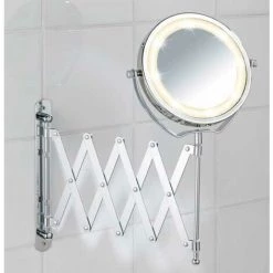 WENKO Miroir Maquillage LED Mural Avec Bras Télescopique Brolo, Miroir Grossissant X3, Ø 15 Cm, Acier, 18,5x38,5x45 Cm, Chromé - Chromé -WENKO Soldes 6580145 5