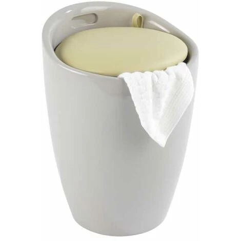 WENKO Tabouret Panier à Linge, Coffre à Linge Et Tabouret Salle De Bain Candy, Coussin Amovible, 20 Litres, Plastique, Ø 36x50,5 Cm, Taupe Pastel 3 WENKO Tabouret Panier à Linge, Coffre à Linge Et Tabouret Salle De Bain Candy, Coussin Amovible, 20 Litres, Plastique, Ø 36x50,5 Cm, Taupe Pastel