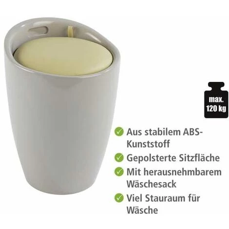 WENKO Tabouret Panier à Linge, Coffre à Linge Et Tabouret Salle De Bain Candy, Coussin Amovible, 20 Litres, Plastique, Ø 36x50,5 Cm, Taupe Pastel 4 WENKO Tabouret Panier à Linge, Coffre à Linge Et Tabouret Salle De Bain Candy, Coussin Amovible, 20 Litres, Plastique, Ø 36x50,5 Cm, Taupe Pastel – Image 2