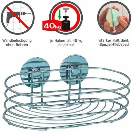 WENKO Etagère Murale Salle De Bain, Panier De Douche Fixation Sans Perçage Turbo-Loc®, Design Arrondi, Acier, 23,5x10,5x13,5 Cm, Chromé - Chromé 4 WENKO Etagère Murale Salle De Bain, Panier De Douche Fixation Sans Perçage Turbo-Loc®, Design Arrondi, Acier, 23,5x10,5x13,5 Cm, Chromé - Chromé – Image 2