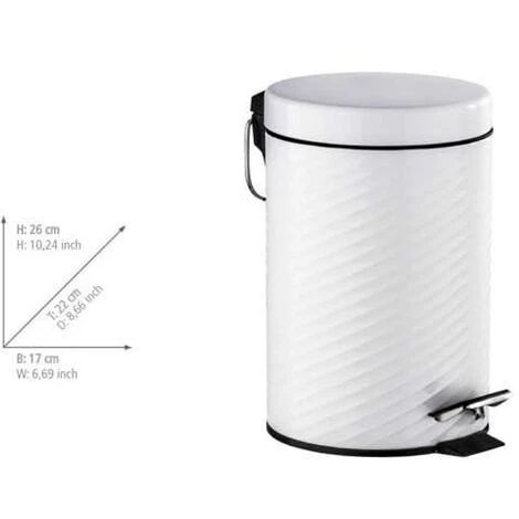 WENKO Petite Poubelle Salle De Bain, Poubelle à Pédale 3L, Spiro, Acier Inox, 17x26x22 Cm, Blanc - Blanc 6 WENKO Petite Poubelle Salle De Bain, Poubelle à Pédale 3L, Spiro, Acier Inox, 17x26x22 Cm, Blanc - Blanc – Image 4