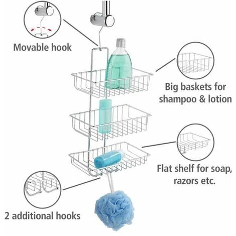 WENKO Etagère De Douche à Suspendre, 3 Paniers De Douche, Nivala, Fixation Sans Perçage, Acier, 22x50x13,5 Cm, Brillant - Chromé 4 WENKO Etagère De Douche à Suspendre, 3 Paniers De Douche, Nivala, Fixation Sans Perçage, Acier, 22x50x13,5 Cm, Brillant - Chromé – Image 2