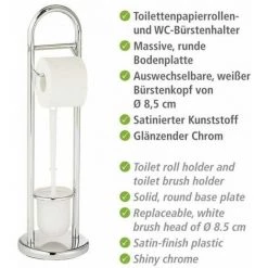 WENKO Combiné WC 2en1, Brosse WC Et Dérouleur Papier Toilette, Exclusif Siena, Acier, 19 X 63 Cm, Chromé -WENKO Soldes 6580196 3