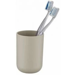 WENKO Gobelet Salle De Bain, Porte Brosse à Dent, Brasil, Plastique PET Incassable, ø7,3 X10,3 Cm, Taupe - Gris - Taupe