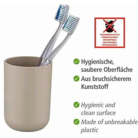 WENKO Gobelet Salle De Bain, Porte Brosse à Dent, Brasil, Plastique PET Incassable, ø7,3 X10,3 Cm, Taupe - Gris - Taupe 4 WENKO Gobelet Salle De Bain, Porte Brosse à Dent, Brasil, Plastique PET Incassable, ø7,3 X10,3 Cm, Taupe - Gris - Taupe – Image 2
