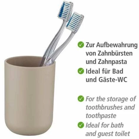 WENKO Gobelet Salle De Bain, Porte Brosse à Dent, Brasil, Plastique PET Incassable, ø7,3 X10,3 Cm, Taupe - Gris - Taupe 5 WENKO Gobelet Salle De Bain, Porte Brosse à Dent, Brasil, Plastique PET Incassable, ø7,3 X10,3 Cm, Taupe - Gris - Taupe – Image 3