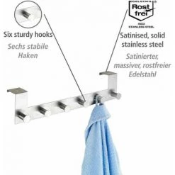 WENKO Patère De Porte à Suspendre Celano, 6 Crochets De Porte Pour Les Serviettes Ou Les Manteaux, Fixation Sans Perçage, Epaisseur 4 Mm, Acier Inoxydable, 39x11x7,5 Cm, Argent Mat - Mat -WENKO Soldes 6580215 2