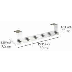WENKO Patère De Porte à Suspendre Celano, 6 Crochets De Porte Pour Les Serviettes Ou Les Manteaux, Fixation Sans Perçage, Epaisseur 4 Mm, Acier Inoxydable, 39x11x7,5 Cm, Argent Mat - Mat -WENKO Soldes 6580215 4