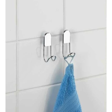 WENKO Crochet Porte Manteau Classic, Crochet Porte Serviette Salle De Bain, Fixation Murale, Lot De 2, Acier, 2x9x5,5 Cm, Brillant - Chromé 5 WENKO Crochet Porte Manteau Classic, Crochet Porte Serviette Salle De Bain, Fixation Murale, Lot De 2, Acier, 2x9x5,5 Cm, Brillant - Chromé – Image 3