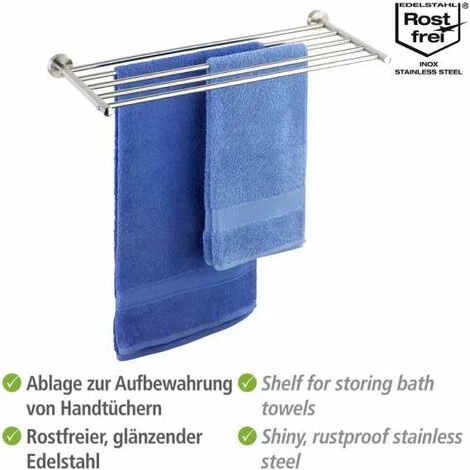 WENKO Étagère Porte Serviette Murale Faella, Etagère Salle De Bain Avec Porte Serviette Salle De Bain Murale, Acier Inox, 69,5x29,5x5,5 Cm, Brillant 4 WENKO Étagère Porte Serviette Murale Faella, Etagère Salle De Bain Avec Porte Serviette Salle De Bain Murale, Acier Inox, 69,5x29,5x5,5 Cm, Brillant – Image 2