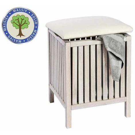 WENKO Tabouret Panier à Linge Bois, Coffre à Linge Bois, Norway Bois Blanc, Style Scandinave, 65L, Bois, 39x52x39 Cm, Blanc - Blanc - Cérusé Blanc 4 WENKO Tabouret Panier à Linge Bois, Coffre à Linge Bois, Norway Bois Blanc, Style Scandinave, 65L, Bois, 39x52x39 Cm, Blanc - Blanc - Cérusé Blanc – Image 2