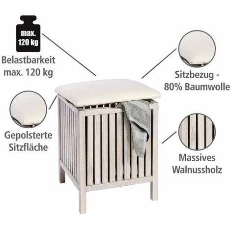 WENKO Tabouret Panier à Linge Bois, Coffre à Linge Bois, Norway Bois Blanc, Style Scandinave, 65L, Bois, 39x52x39 Cm, Blanc - Blanc - Cérusé Blanc 5 WENKO Tabouret Panier à Linge Bois, Coffre à Linge Bois, Norway Bois Blanc, Style Scandinave, 65L, Bois, 39x52x39 Cm, Blanc - Blanc - Cérusé Blanc – Image 3