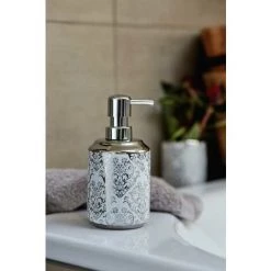 WENKO Distributeur Savon Liquide, Barock, Capacité 400 Ml, Céramique Avec Impression Ornement Argenté, 8x16,5x9 Cm, Blanc - Blanc 11 WENKO Distributeur Savon Liquide, Barock, Capacité 400 Ml, Céramique Avec Impression Ornement Argenté, 8x16,5x9 Cm, Blanc - Blanc -WENKO Soldes 6580238 5