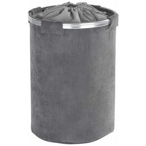 WENKO Panier à Linge Cordoba, Panier à Linge Sale Avec Cordon Fermeture, Capacité 68 Litres, Polyester - Aluminium, Ø 40x54 Cm, Gris 3 WENKO Panier à Linge Cordoba, Panier à Linge Sale Avec Cordon Fermeture, Capacité 68 Litres, Polyester - Aluminium, Ø 40x54 Cm, Gris
