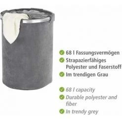 WENKO Panier à Linge Cordoba, Panier à Linge Sale Avec Cordon Fermeture, Capacité 68 Litres, Polyester - Aluminium, Ø 40x54 Cm, Gris 9 WENKO Panier à Linge Cordoba, Panier à Linge Sale Avec Cordon Fermeture, Capacité 68 Litres, Polyester - Aluminium, Ø 40x54 Cm, Gris -WENKO Soldes 6580241 3
