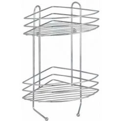 WENKO Etagère D'angle De Douche, 2 Paniers De Douche D'angle Et 2 Crochets Suspensions, Fixation Murale, Acier, 30,5x43x23 Cm, Brillant - Chromé