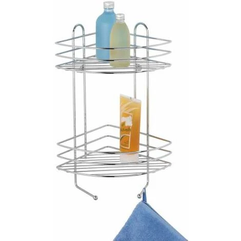 WENKO Etagère D'angle De Douche, 2 Paniers De Douche D'angle Et 2 Crochets Suspensions, Fixation Murale, Acier, 30,5x43x23 Cm, Brillant - Chromé 4 WENKO Etagère D'angle De Douche, 2 Paniers De Douche D'angle Et 2 Crochets Suspensions, Fixation Murale, Acier, 30,5x43x23 Cm, Brillant - Chromé – Image 2
