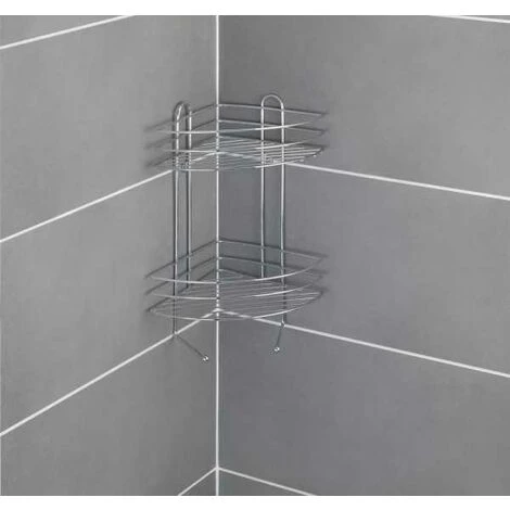 WENKO Etagère D'angle De Douche, 2 Paniers De Douche D'angle Et 2 Crochets Suspensions, Fixation Murale, Acier, 30,5x43x23 Cm, Brillant - Chromé 5 WENKO Etagère D'angle De Douche, 2 Paniers De Douche D'angle Et 2 Crochets Suspensions, Fixation Murale, Acier, 30,5x43x23 Cm, Brillant - Chromé – Image 3