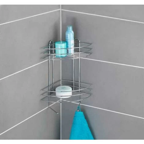 WENKO Etagère D'angle De Douche, 2 Paniers De Douche D'angle Et 2 Crochets Suspensions, Fixation Murale, Acier, 30,5x43x23 Cm, Brillant - Chromé 6 WENKO Etagère D'angle De Douche, 2 Paniers De Douche D'angle Et 2 Crochets Suspensions, Fixation Murale, Acier, 30,5x43x23 Cm, Brillant - Chromé – Image 4