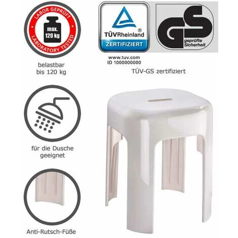 WENKO Tabouret Salle De Bains, Tabouret Douche Antidérapant, Alaska, Capacité 120 Kg, Plastique, 37x45,5x37 Cm, Blanc 4 WENKO Tabouret Salle De Bains, Tabouret Douche Antidérapant, Alaska, Capacité 120 Kg, Plastique, 37x45,5x37 Cm, Blanc – Image 2