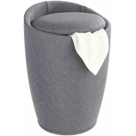 WENKO Tabouret Panier à Linge, Coffre à Linge Et Tabouret Salle De Bain Candy, Coussin Amovible, Aspect Lin, 20 Litres, Plastique, Ø 36x50,5 Cm, Gris - Gris 3 WENKO Tabouret Panier à Linge, Coffre à Linge Et Tabouret Salle De Bain Candy, Coussin Amovible, Aspect Lin, 20 Litres, Plastique, Ø 36x50,5 Cm, Gris - Gris